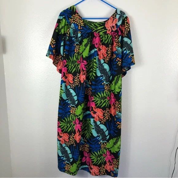 Anthony Richards Dresses | Anthony Richards Tropical Muumuu Coastal Granma Casual Lounge Dress Plus Size 2X | Color: Black/Green